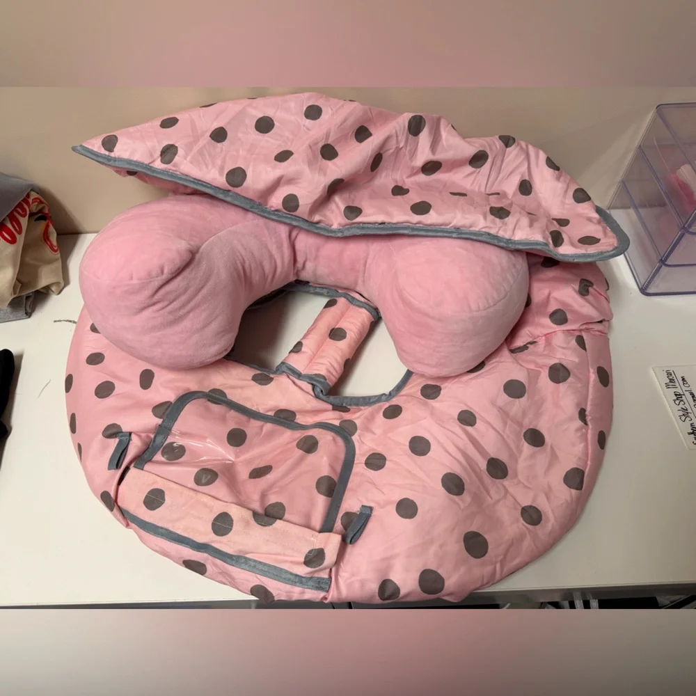 Pink Polka Dot stroller cover with pillow